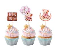 24uds Adornos Cupcakes Oso Rosa, 3 Estilos Bonitos Adornos Para Tartas Oso Globo Luna Palabras Decoraciones Cupcakes Oso Decoraciones Ideales Cumpleaños Bodas Fiestas Temáticas Osos