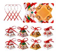 24uds Cajas de Embalaje de Navidad, 8x7,3cm Premontadas Cajas de Galletas de Navidad Estilos de Reno Muñeco de Nieve Papá Noel Cajas Navideños Triangulares para Regalo Dulces Chocolates