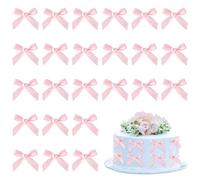 24uds Topper de Cupcake con Lazo Rosa, Elegante Cinta Moño Perla Decoraciones para Pastel Cumpleaños Compromiso Boda Baby Shower Fiesta Nupcial