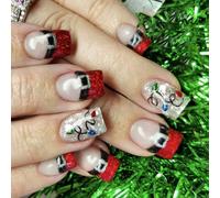 24x/Box French Tip False Nails Square Press On Christmas Full Covers Stick On Glittering Artificial