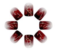 24x/Box Maple Leaves False Nails Fall Press On Artificial Short Square Full Covers Stick On For Party
