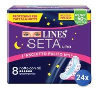 24x Paquete Líneas Seda Ultra Noche Alas 8 Piezas Absorbente Hecho En Italia