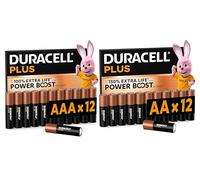 24X Pilas Duracell AA + AAA Plus Power Boost (1 blíster con 12 Pilas AA hasta un 150% más de duración + 1 blíster con 12 Pilas AAA hasta un 100%) 24 Pilas (LR6/MN1500 + LR03/MN2400)