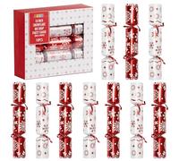 25,4 cm Navidad sin broche de mesa de fiesta (10 unidades) con diseño de copo de nieve rojo y blanco, con sombrero de fiesta, broma y pequeño regalo en el interior