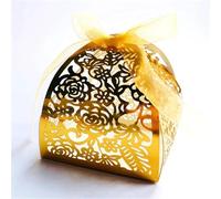 25/50/100 cajas de dulces de boda ahuecadas con láser, caja de dulces de chocolate rosa rosa, caja de dulces de compromiso, aniversarios decorativos (oro, 25 piezas)