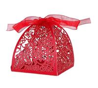 25/50/100 cajas de dulces de boda ahuecadas con láser, caja de dulces de chocolate rosa rosa, caja de dulces de compromiso, aniversarios decorativos (rojo, 100 piezas)