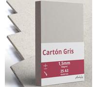 25 A3 Cartón Piedra Gris Prensado 1,5mm grosor - Tamaño 42x29,7cm