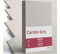 25 A4 Cartón Piedra Gris Prensado 3,0mm grosor - Tamaño 21x29,7cm - 1850gsm/m2 - Para encuadernar - Manualidades - Scrapbooking