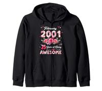 25 Años Febrero 2001 Floral 25 Cumpleaños Hombres Mujeres Sudadera con Capucha