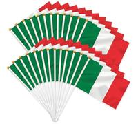 25 banderines italianos de mano con asta, bandera pequeña 21x14 cm para el Día Nacional, eventos deportivos, partidos de fútbol, fiestas y decoración interior y exterior