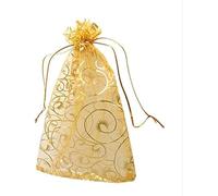 25 bolsas de organza con cordón estampado floral dorado para fiestas, dulces, bolsas de malla para joyas, bodas, duchas, cumpleaños, vacaciones, suministros de envoltura de regalos