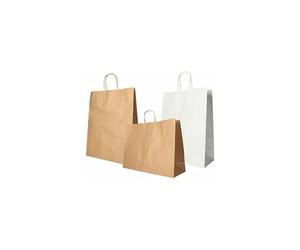 25 bolsas de papel de 35 cm x 26 cm x 12 cm blanco con asa de transporte enrollada