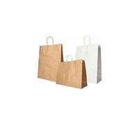 25 bolsas de papel de 41 cm x 35 cm x 14 cm blanco con asa de transporte enrollada