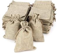 25 Bolsas de yute para regalos. Bolsitas de tela para detalles de bodas, comuniones... bolsas joyerías, Bolsas de arpillera con cordón (14 x 12 cm, 25 Bolsas)
