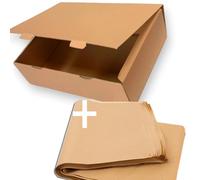 25 Cajas Automontables 43x30x12cm (Interiores) + 25/30 Hojas de Papel Manila (60x43cm), Cajas Postales de Cartón Ideal para E-Commerce y Envío Seguro (43x30x12cm - 25 + 25/30 Papel)