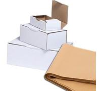 25 Cajas Automontables Blancas 16,5x11x6cm (Interiores) + 25/30 Hojas de Papel Manila (60x43cm), Cajas Postales de Cartón Ideal para E-Commerce y Envío Seguro (16,5x11x6cm - 25 Blancas +25/30 Papel)