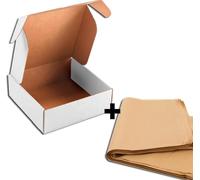 25 Cajas Automontables Blancas 43x30x12cm (Interiores) + 25/30 Hojas de Papel Manila (60x43cm), Cajas Postales de Cartón Ideal para E-Commerce y Envío Seguro (43x30x12cm - 25 Blancas +25/30 Papel)