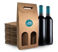 25 Cajas de Cartón para 2 Botellas de Vino 18x9x40 cm - Estuches de Regalo para Vino, Cava y Licores | Navidad, Bodas y Eventos | Espirito Rebelde