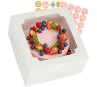 25 cajas de pastel de 25 cm con ventana, transparente, para panadería, postres, cuadrados, blancos, desechables, para hornear, papel, pastel, caja de entrega de donas, 80 pegatinas