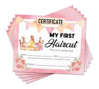 25 certificados de corte de pelo de corona rosa para niñas, diseño floral, primer corte de pelo, certificado de recuerdo, marcador de hito, premio para niñas y bebés, 8 x 10 pulgadas