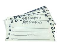 25 certificados de regalo de huellas para negocios con sobres (4 x 9 pulgadas) para peluqueros de perros, salones de aseo, veterinarios y otros profesionales de mascotas