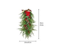 25" Christmas Teardrop Wreath with Red Berries, Pine Cones, Bowknot, Poinsettia & Pine Branches for Holiday Wall Door Decor DG5