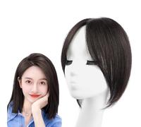 25 Cm Adornos for El Cabello Con Flequillo Francés Pedazo De Cabello Humano for Mujeres 7 X 10 Cm Base De Encaje Peluquín Extensiones De Cabello Con Cobertura De 360°(Black)