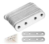 25 conectores planos de acero inoxidable, chapa perforada, 76 x 16 mm, conector de madera, placa perforada de metal con tornillos, chapa de conexión plateada, conector plano para reparación, fijación