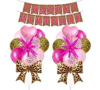 25 decoraciones de cumpleaños de guepardo rosa, globos con estampado de guepardo rosa dorado con globos de estrella de explosión de corazón, pancarta de feliz cumpleaños para niñas y mujeres, safari