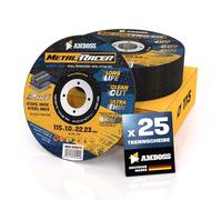 25 discos de corte de metal de 115 x 1 x 22,23 mm. El disco de corte de AMBOSS WERZEUGE Metal Racer es adecuado para acero y acero inoxidable.