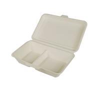 25 Envases para comida de caña de azúcar "pure" 2 compartimentos 6,7 cm x 23,5 cm x 16,7 cm blanco