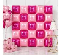 25 globos cuadrados de papel de aluminio rosa magenta intenso, telón de fondo de pared, juego de globos de cubo de Mylar de doble cara para cumpleaños, despedida de soltera, baby shower, decoración de