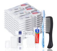 25 juegos de higiene personal, cepillos de dientes desechables con pasta de dientes, hilo dental, peine, jabón y cubierta, kit de aseo para personas sin hogar en bloque