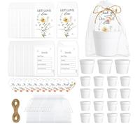 25 juegos de recuerdos de boda para invitados, a granel, incluye paquetes de semillas de Let Love Grow, macetas blancas, etiquetas de agradecimiento, bolsas de regalo de organza, cuerdas de cáñamo