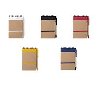 25 Libretas pequeñas de bolsillo A6 con bolígrafo en cartón reciclado a juego, cuaderno con espiral, Portada Rígida, libretita de 70 Hojas con rayas ideal para regalos (25)