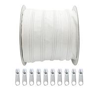 25 Metros de Cremallera de Nylon + 10 Cursores Libres Tiradores de Metal para Coser, Costura, Cremallera para Coser en Ropa, Telas, Cremallera por Metros 5#, (25M, Blanco)