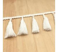25 metros de elegantes adornos de flecos con borlas de poliéster for cortinas, manteles, fundas de piano y manualidades(Wit)