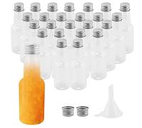 25 mini botellas de licor de 50 ml, de plástico, con tapa plateada y embudo de almacenamiento