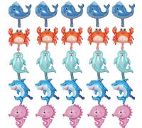 25 mini globos de animales del océano, globo de aluminio de tiburón, globo de ballena, globo de cangrejo, globo de león marino, globo de caballito de mar para tema oceánico, cumpleaños, baby shower,