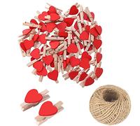 25 Mini Pinzas de Madera Rojas con corazón, Pinzas de Ropa pequeñas Multicolor con corazón, Clips de Fotos de corazón de 3 cm