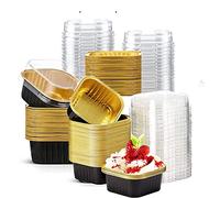25 mini tazas cuadradas para hornear, mini moldes de aluminio de 10 onzas con tapas, forros de magdalenas, tazas de pastel de natillas y recuerdos de reunión de catering (negro)
