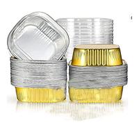 25 moldes cuadrados de aluminio para tartas con tapas de 325 ml, mini moldes para cupcakes con tapas, moldes desechables para postres, tazas para hornear flan para bodas, fiestas de cumpleaños