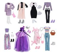 25 muñecas ropa y accesorios, compatible con Barbie 1 vestidos de noche 1 juego de moda 1 traje de lentejuelas 1 traje de suéter 3 vestidos 3 bolsos 8 zapatos 1 corona 3 accesorios, para muñecas de