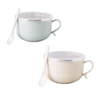 25-Oz Soup Bowls with Lids, Soup Bowls with Handles for Salad, Noodles Desserts, Stainless Steel Inner Wall, Keep Food Warm and Fresh for School Office(Not Microwave-Safe) (Blue&Beige)