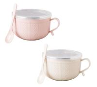 25-Oz Soup Bowls with Lids, Soup Bowls with Handles for Salad, Noodles Desserts, Stainless Steel Inner Wall, Keep Food Warm and Fresh for School Office(Not Microwave-Safe) (Pink&Beige)