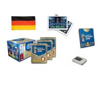 25 paquetes de pegatinas XXL de edición alemana del Mundial 2018, 25 pegatinas, álbum de pegatinas con 6 pegatinas, caja de almacenamiento para pegatinas, bandera de Alemania, 150 x 90 cm, plan de