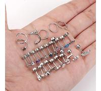25 pares de aretes de tuerca de acero quirúrgico para mujer, paquete múltiple, aretes de cartílago, ópalo piedra lunar, turquesa, mariposa, flor, estrella, aretes de espalda plana, plata