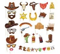 25 Pcs Western Cowboy Photo Props, 1 Set Banner, Decoraciones De Fiesta Occidental, Decoraciones De Vaquero Fiesta Adultos, Decoraciones De Fiesta De Vaquero