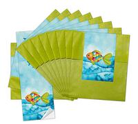 25 pequeñas verdes bolsas de papel de 9,5 x 14 cm + 25 azul turquesa arco iris de pescado Schön dass du da bist Pegatinas 5 x 15 cm del paquete de Give Away