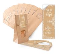 25 petits Marron Sacs Papier avec fenêtre et de parchemin Insert 10,5 x 6,5 x 29 cm + 25 bien que tu es là autocollants 5 x 15 cm Emballage Beige/crème de couleurs dentelle vintage